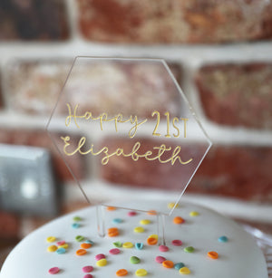 
                  
                    Customised Age Hexagonal Birthday Cake Topper - Clear Acrylic
                  
                