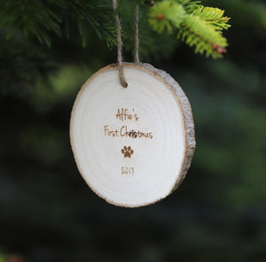 
                  
                    Personalised Dog's First Christmas Decoration - Wooden Log Slice
                  
                