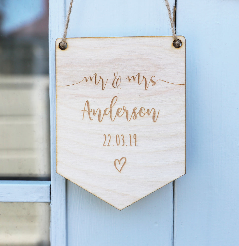 Personalised Mr and Mrs Flag Sign - Wooden