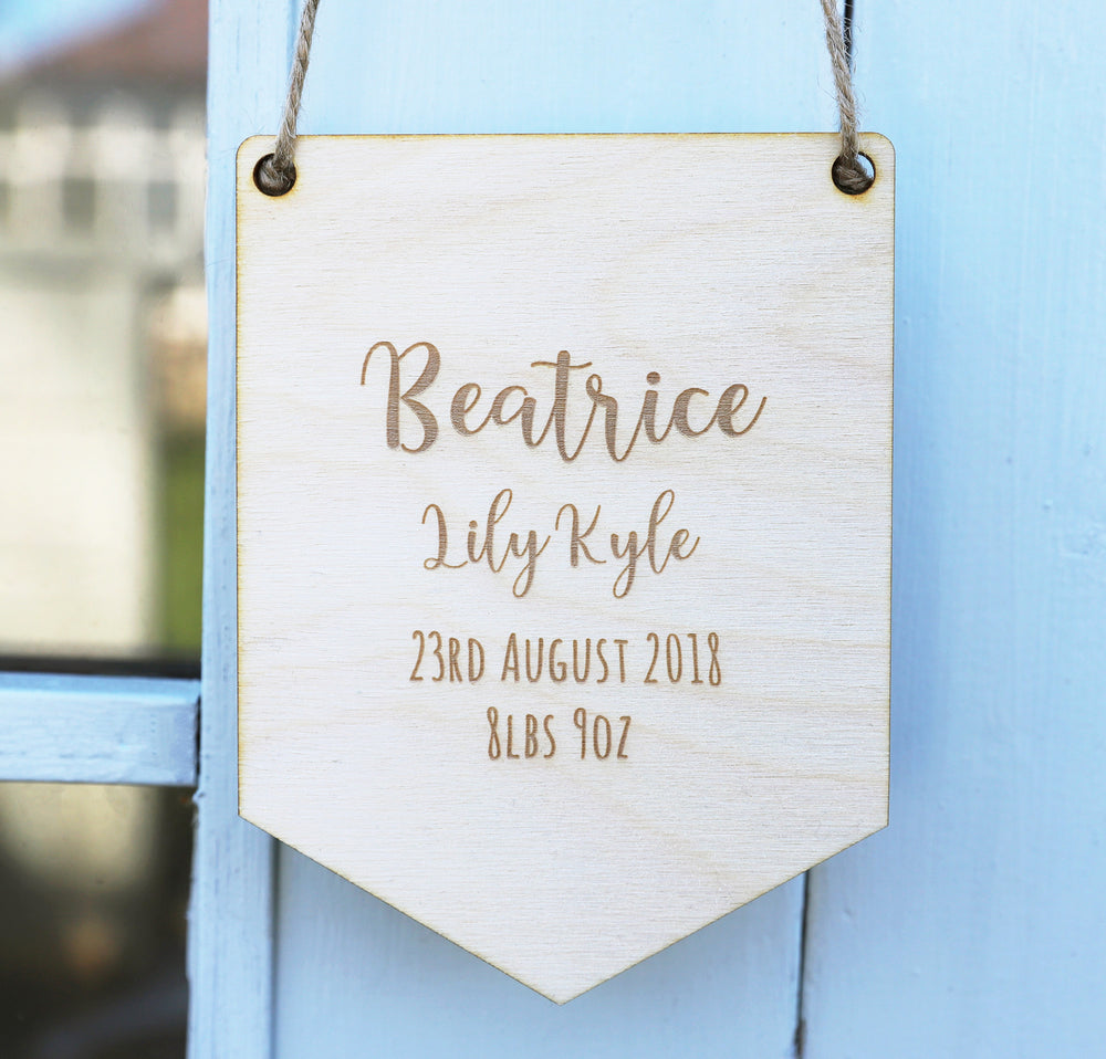 Personalised New Baby Flag Sign - Wooden