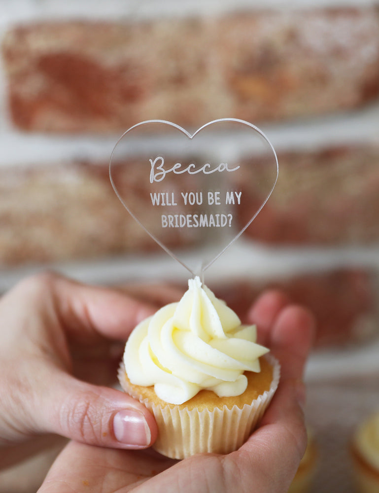 Personalised Bridesmaid Cupcake Topper - Clear Acrylic
