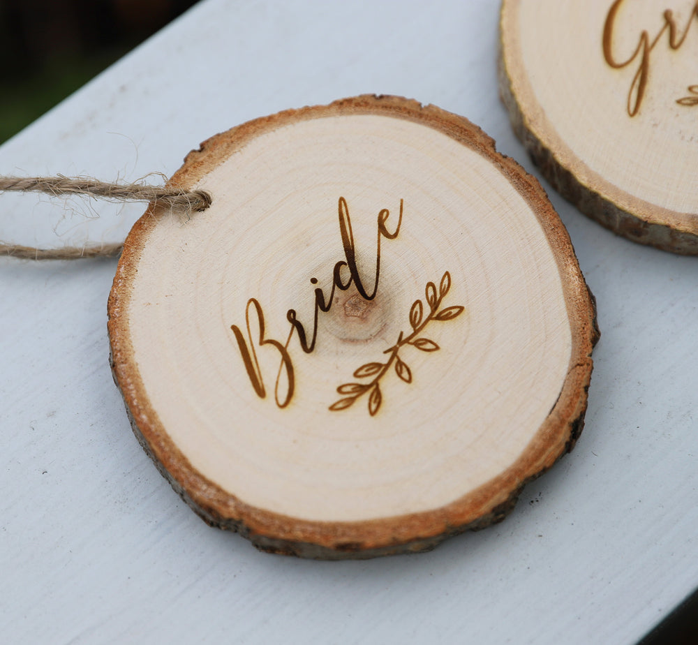 
                  
                    Bride and Groom Place Settings - Wooden Log Slice
                  
                