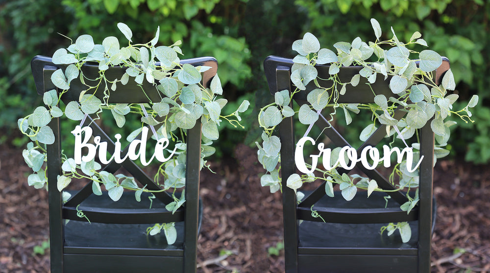 Bride and Groom Chair Signs - White Acrylic