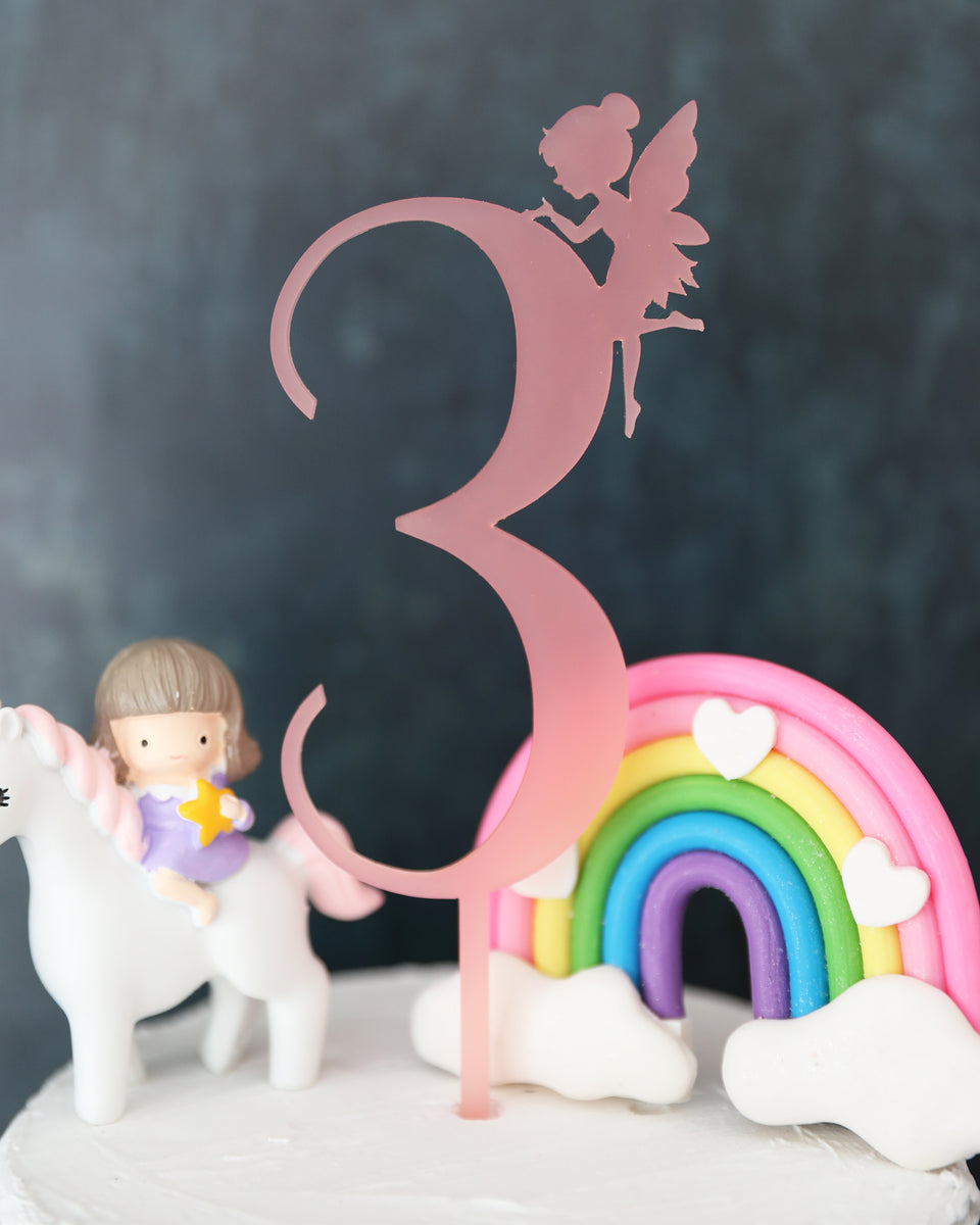 Fairy Magical Wooden Cake Topper Set Charm Number Age Personalised 