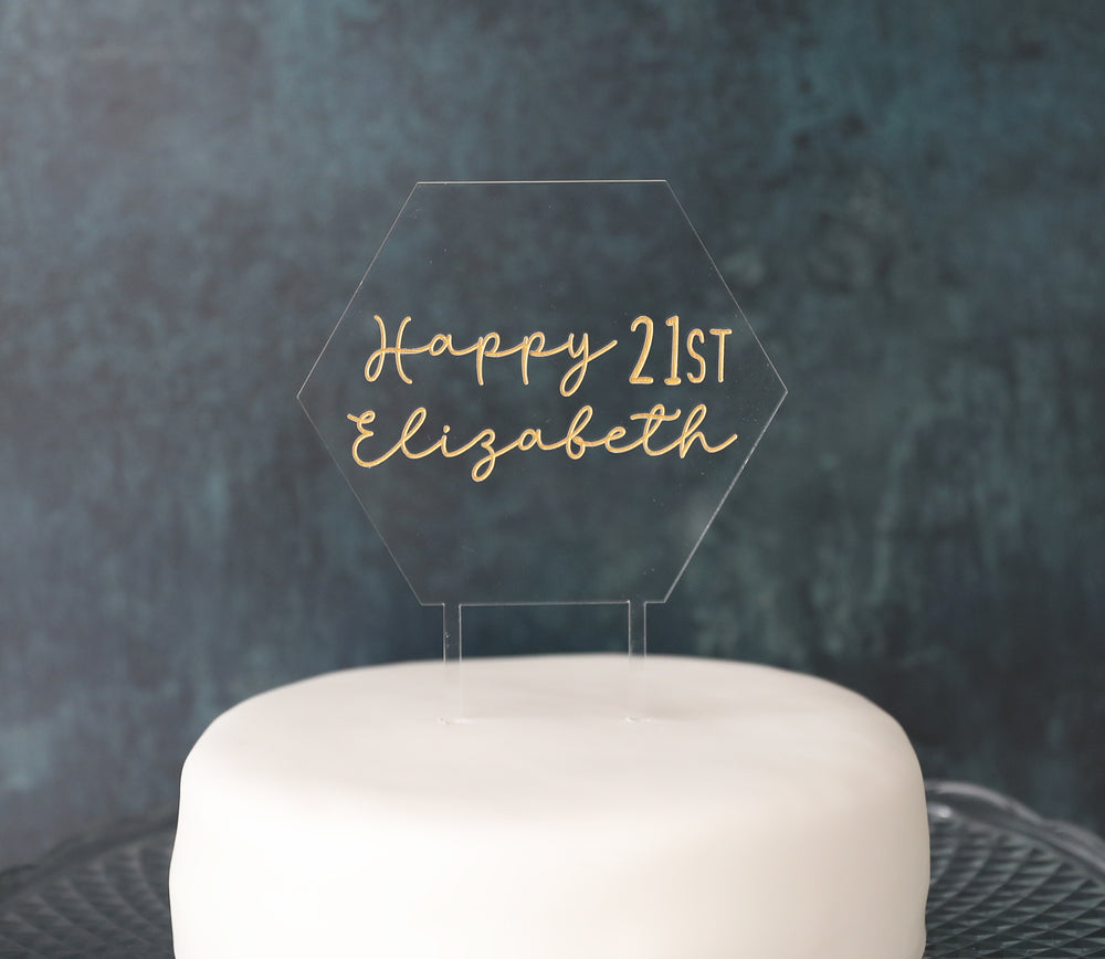 Customised Age Hexagonal Birthday Cake Topper - Clear Acrylic