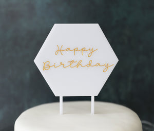 
                  
                    Happy Birthday Hexagonal Cake Topper - White Acrylic
                  
                