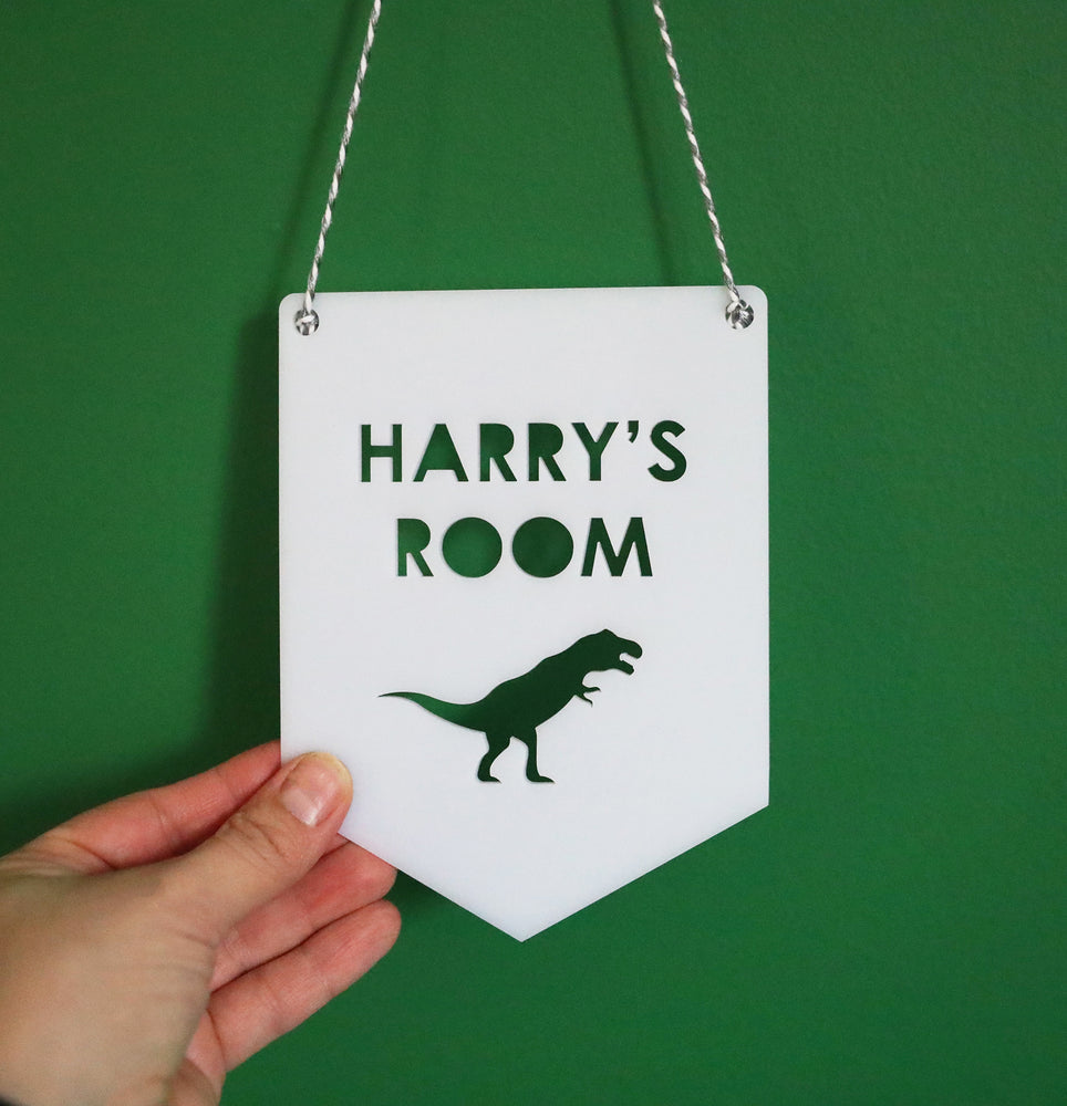 
                  
                    Personalised Dinosaur Flag Sign - Wooden
                  
                