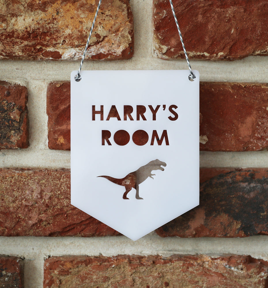 Personalised Dinosaur Flag Sign - Wooden