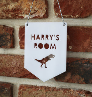 
                  
                    Personalised Dinosaur Flag Sign - Wooden
                  
                