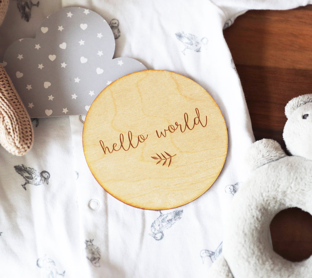 
                  
                    Hello World Baby Announcement Sign - Wooden
                  
                