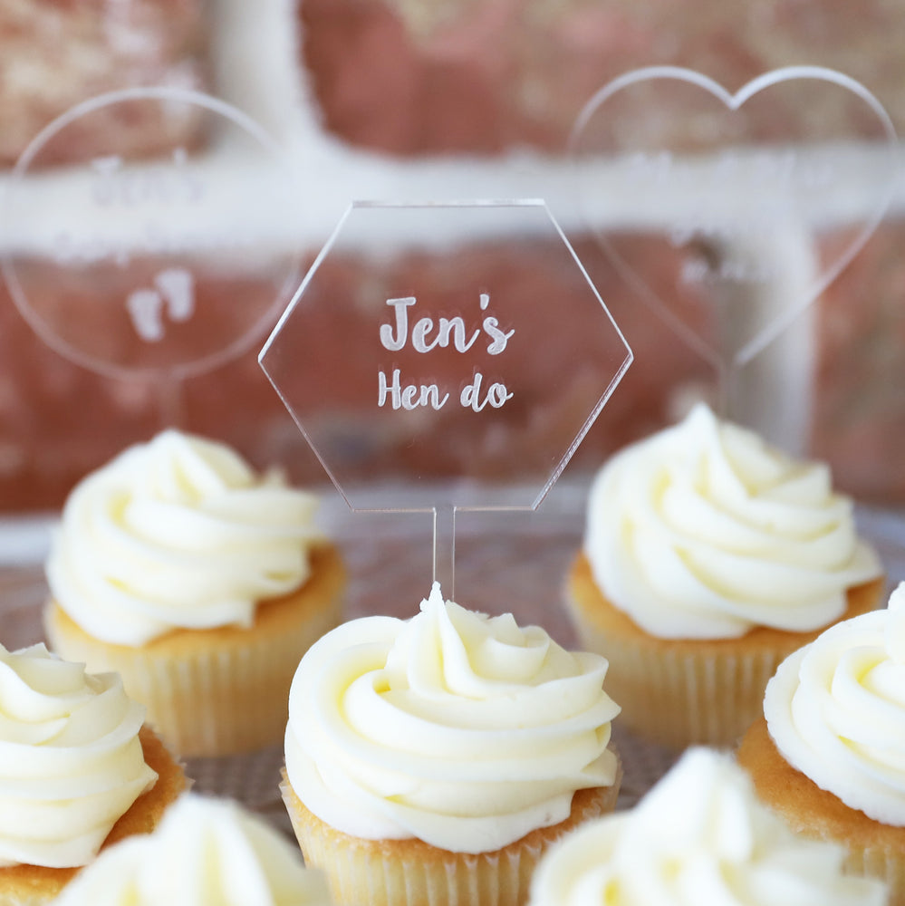 
                  
                    Personalised Hen Do Cupcake Topper - Clear Acrylic
                  
                