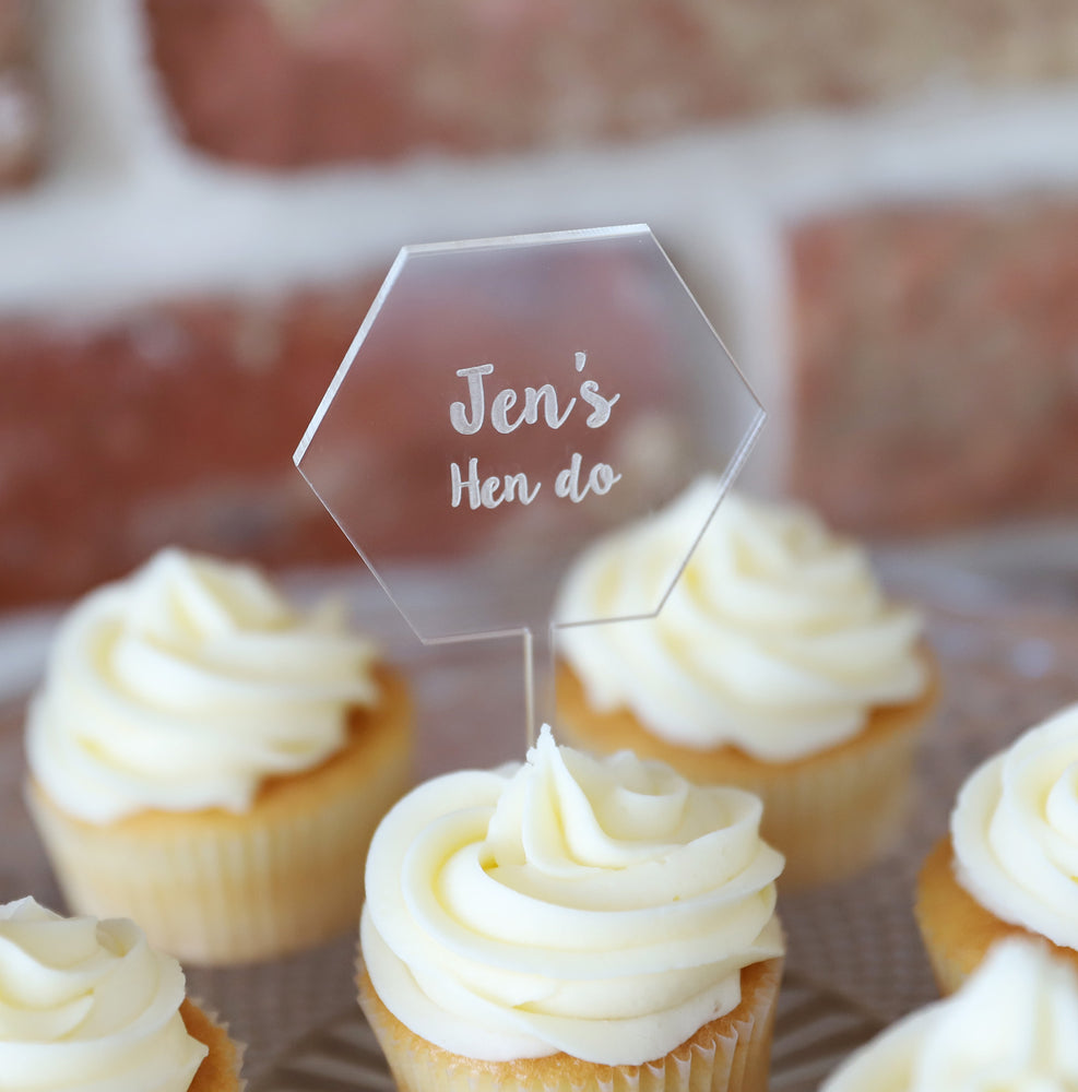 Personalised Hen Do Cupcake Topper - Clear Acrylic