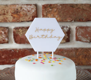 
                  
                    Happy Birthday Hexagonal Cake Topper - White Acrylic
                  
                