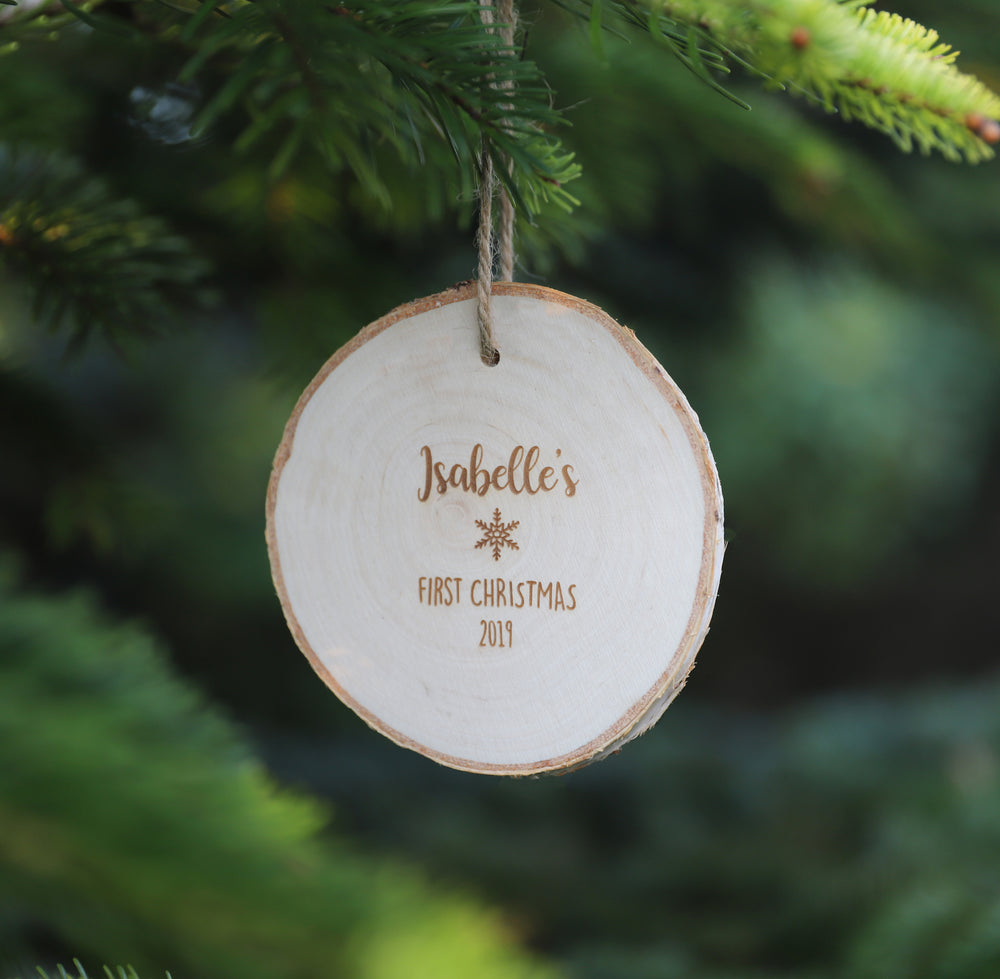 Personalised First Christmas Decoration - Wooden Log Slice