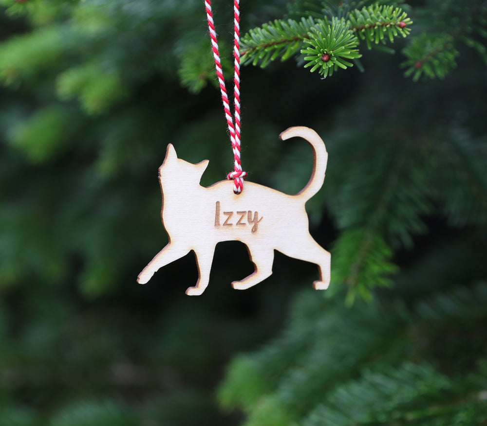 Personalised Cat Christmas Decoration - Wooden