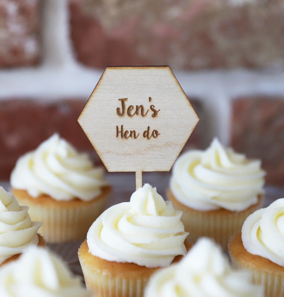 Personalised Hen Do Cupcake Topper - Wooden