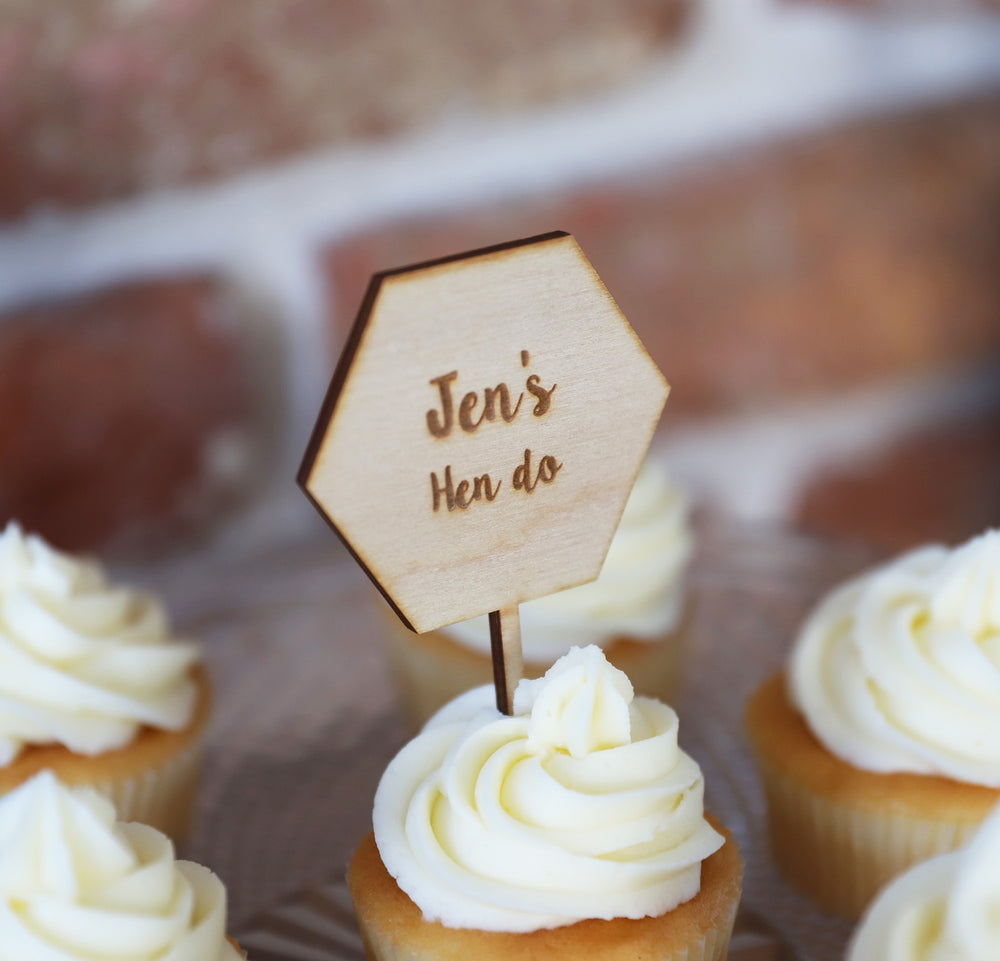 
                  
                    Personalised Hen Do Cupcake Topper - Wooden
                  
                
