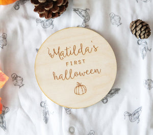 
                  
                    Personalised First Halloween Wooden Disc
                  
                