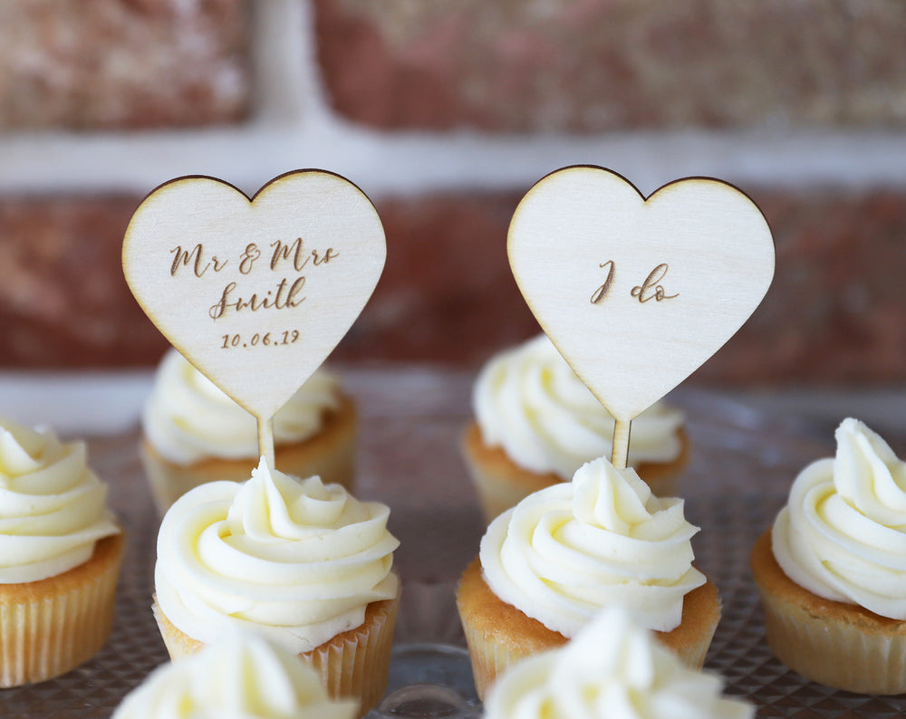 Personalised Mr and Mrs Cupcake Topper - Wooden