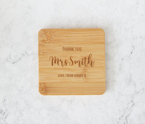 
                  
                    Personalised Thank You Teacher Coaster - Bamboo
                  
                