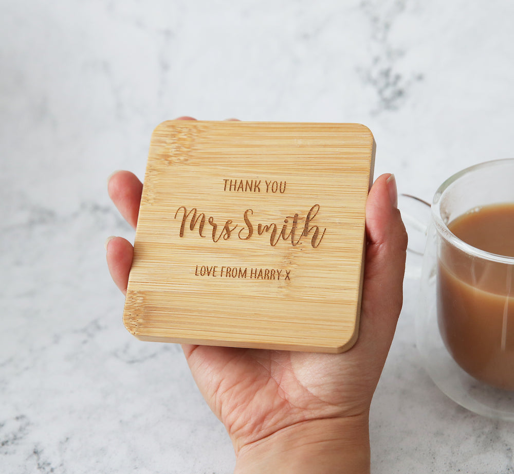 Personalised Thank You Teacher Coaster - Bamboo
