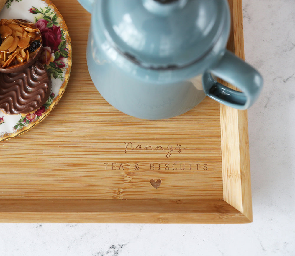 Personalised Tea & Biscuits Tray - Bamboo