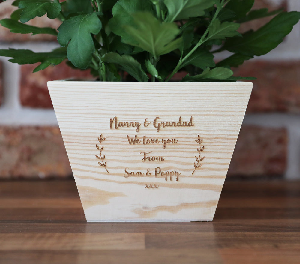 Personalised Grandparent Plant Pot - Wooden