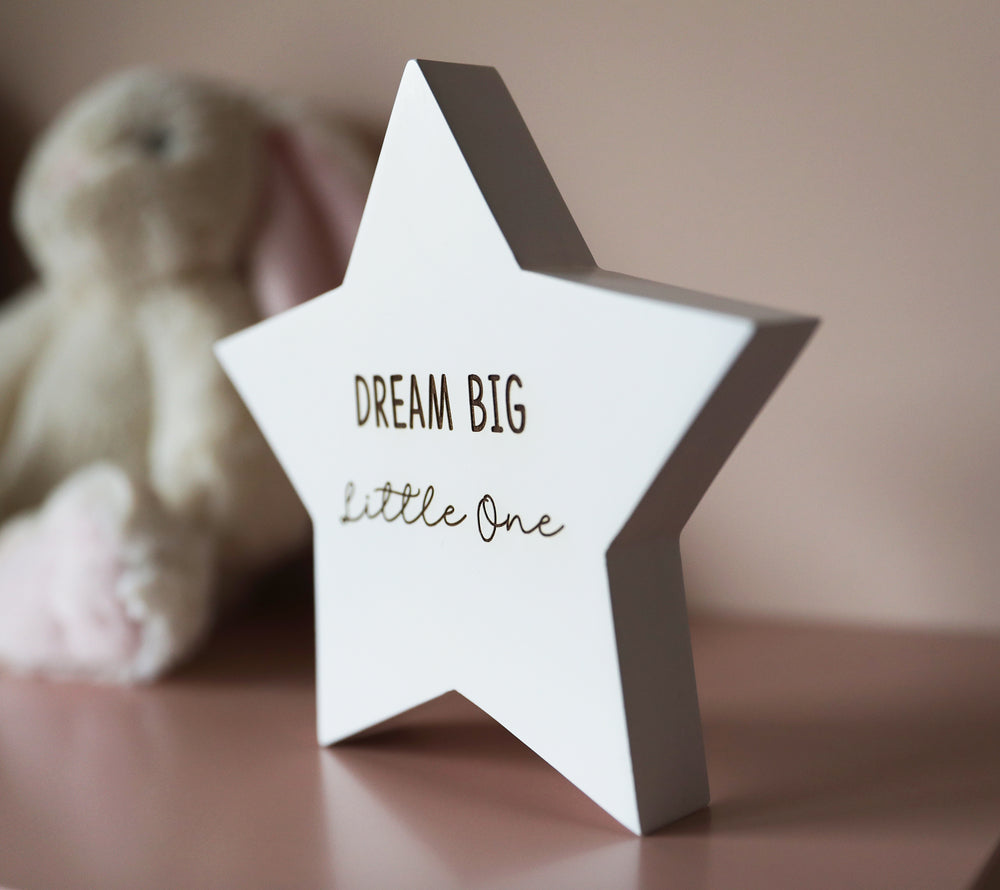 
                  
                    "Dream Big" White Star Decoration - Wooden
                  
                