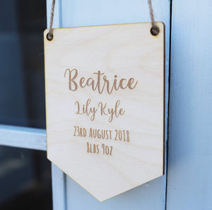 
                  
                    Personalised New Baby Flag Sign - Wooden
                  
                