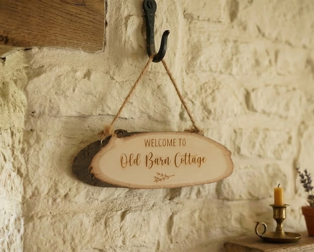 Personalised Log Welcome Sign – The Willow Workshop UK