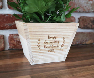 
                  
                    Personalised Anniversary Plant Pot - Wooden
                  
                