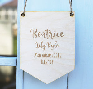 
                  
                    Personalised New Baby Flag Sign - Wooden
                  
                