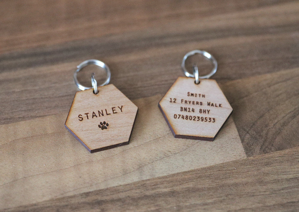 
                  
                    Personalised Hexagonal Dog Tag - Wooden
                  
                