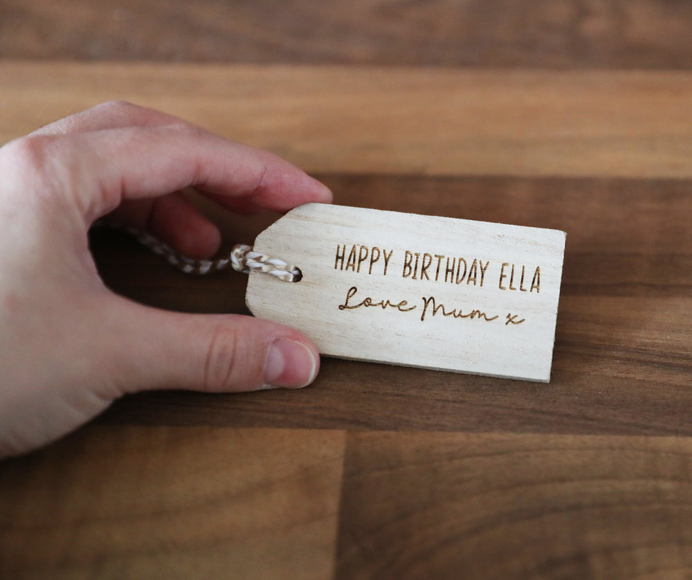Personalised Happy Birthday Gift Tag - Wooden