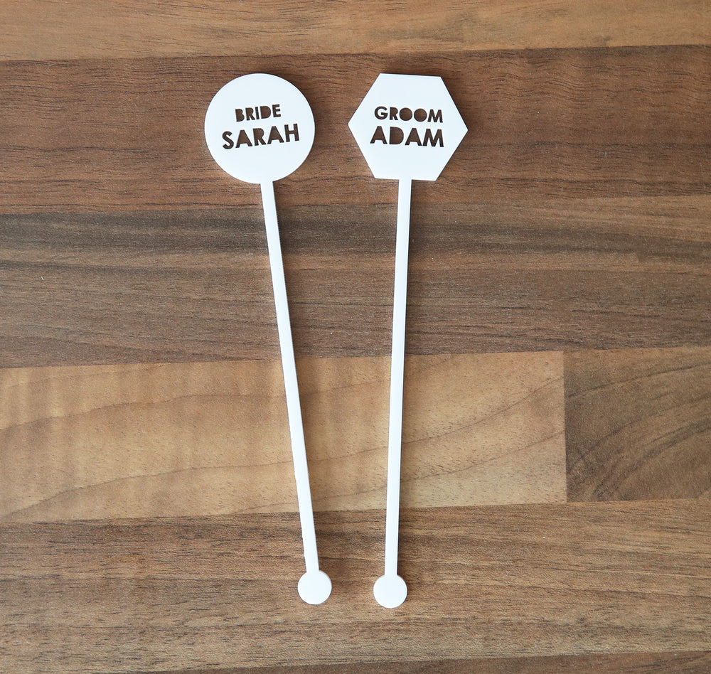 
                  
                    Personalised Bride and Groom Drink Stirrers
                  
                