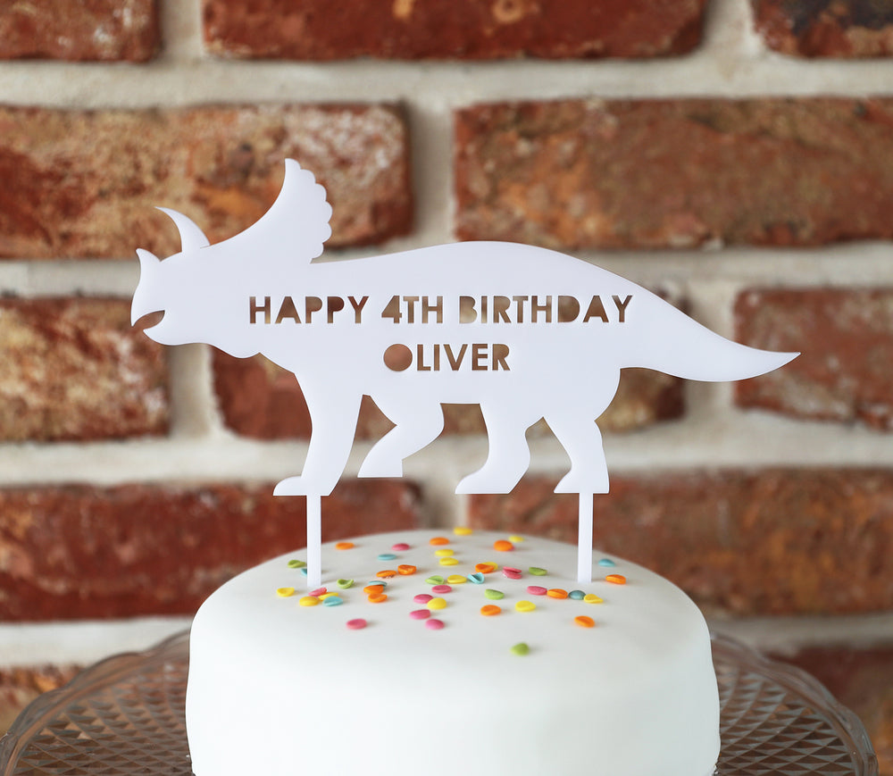 Personalised Dinosaur Birthday Cake Topper - White Acrylic