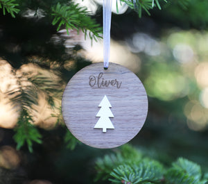 
                  
                    Personalised Name Christmas Decoration - Dark Wood with White Acrylic
                  
                