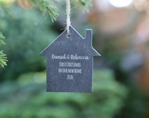 
                  
                    Personalised "First Christmas at New Home" Decoration - Slate
                  
                