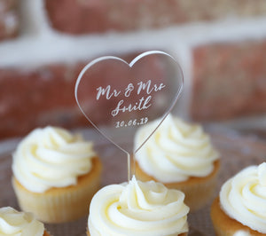 
                  
                    Personalised Mr and Mrs Cupcake Topper - Clear Acrylic
                  
                