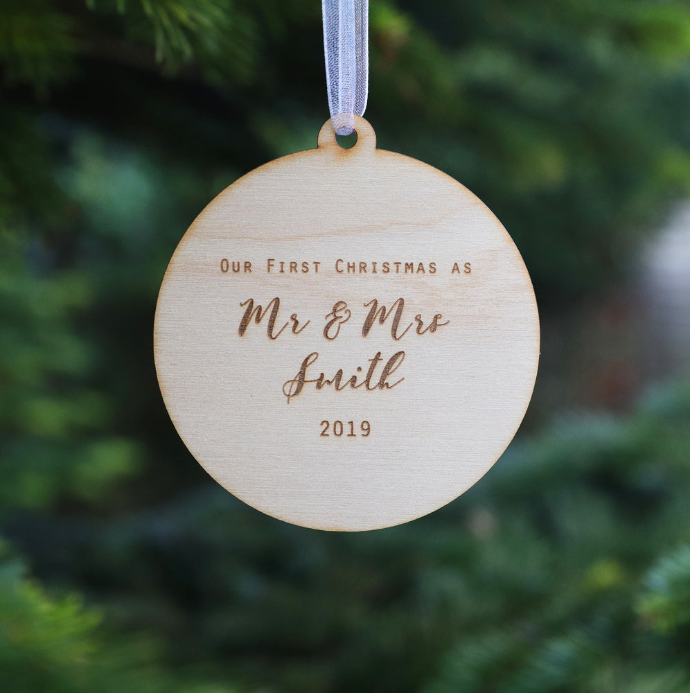 Personalised First Christmas Mr and Mrs Decoration - Wooden