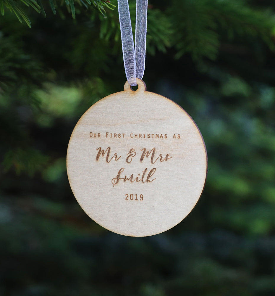 
                  
                    Personalised First Christmas Mr and Mrs Decoration - Wooden
                  
                
