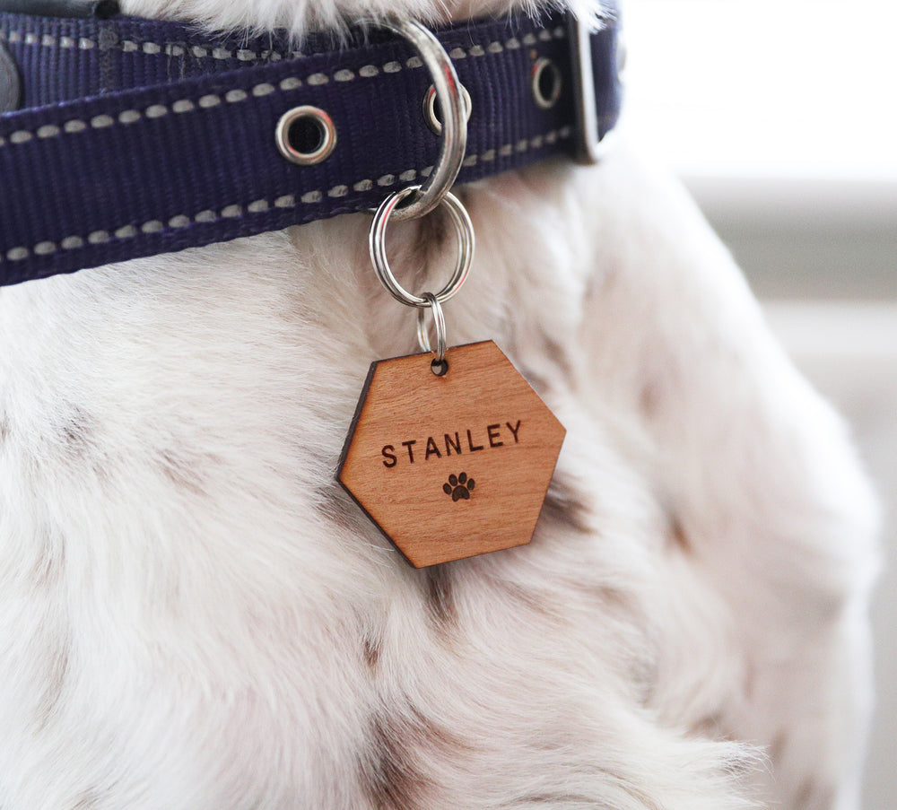 
                  
                    Personalised Hexagonal Dog Tag - Wooden
                  
                