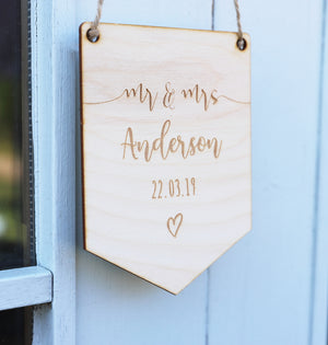 
                  
                    Personalised Mr and Mrs Flag Sign - Wooden
                  
                