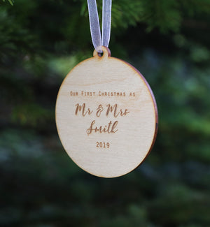 
                  
                    Personalised First Christmas Mr and Mrs Decoration - Wooden
                  
                